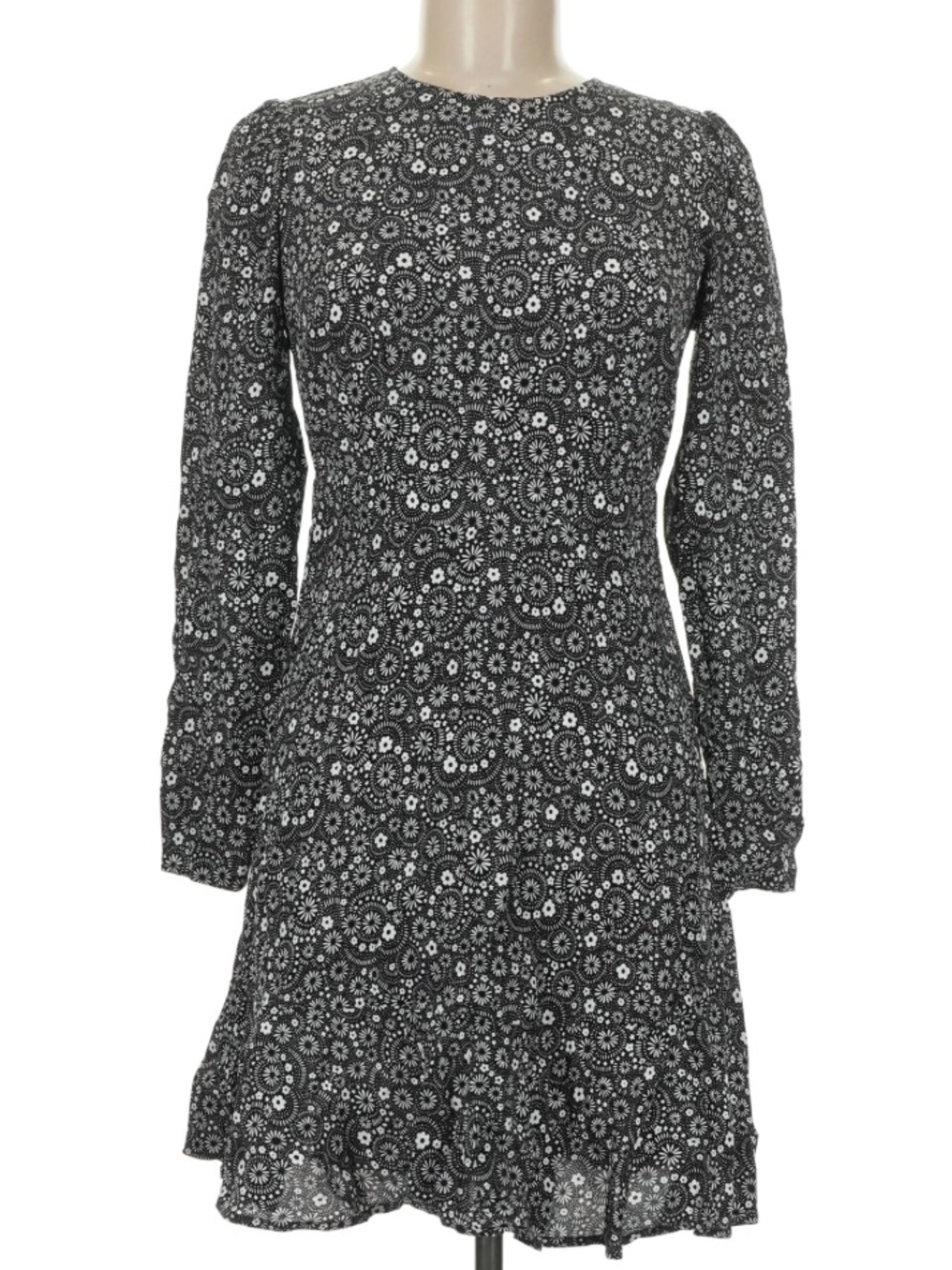 Boden Black & White Long Sleeve Floral Print Dress